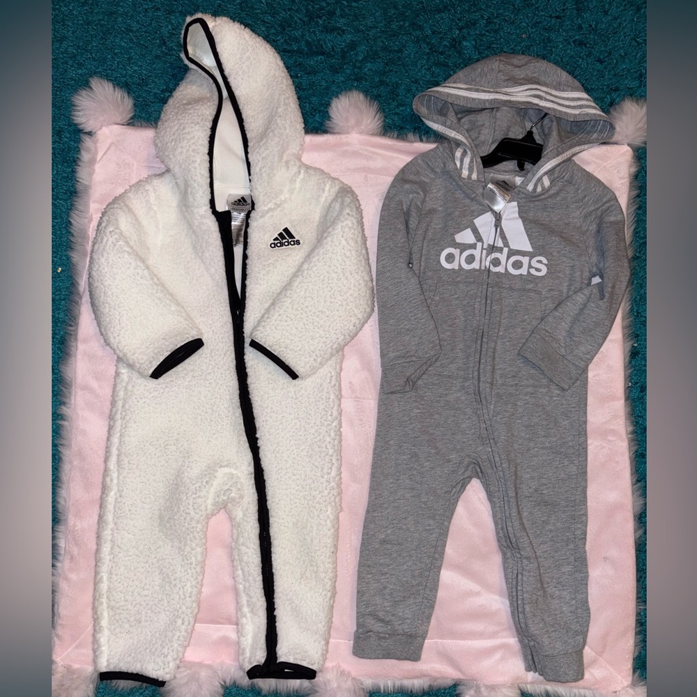18/24 month adidas Kids Sherpa and Hoodie One-Piece Set in White and Gray